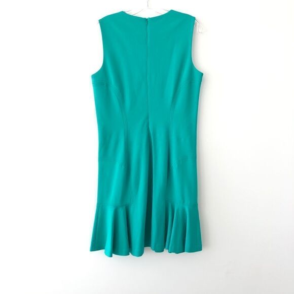 Katherine Barclay Sheath Dress With Ruffle Hem In Teal Green - Picture 4 of 9